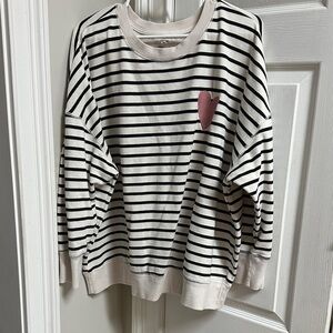 Striped Black and White Sweatshirt with Heart Accent